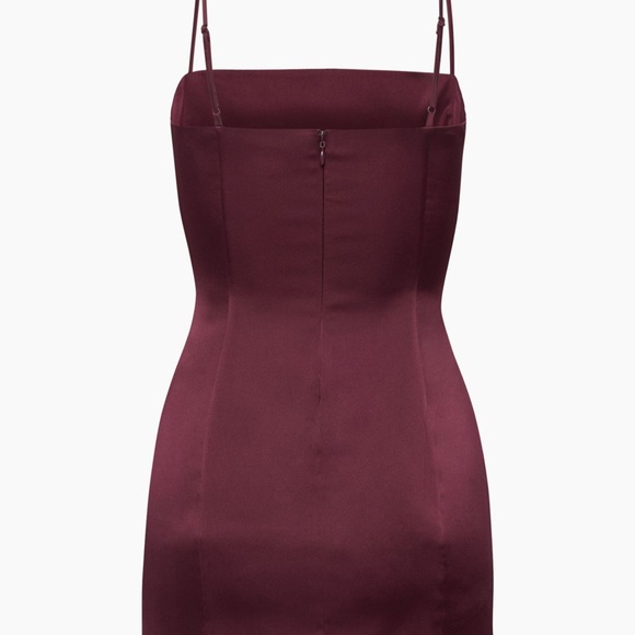 Sunday Best Shimmer Satin Square Neck 90s Style Mini Dress in Spiced Burgundy - Picture 7 of 17